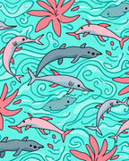 Aqua Dolphins Coral Sea Life Rug
