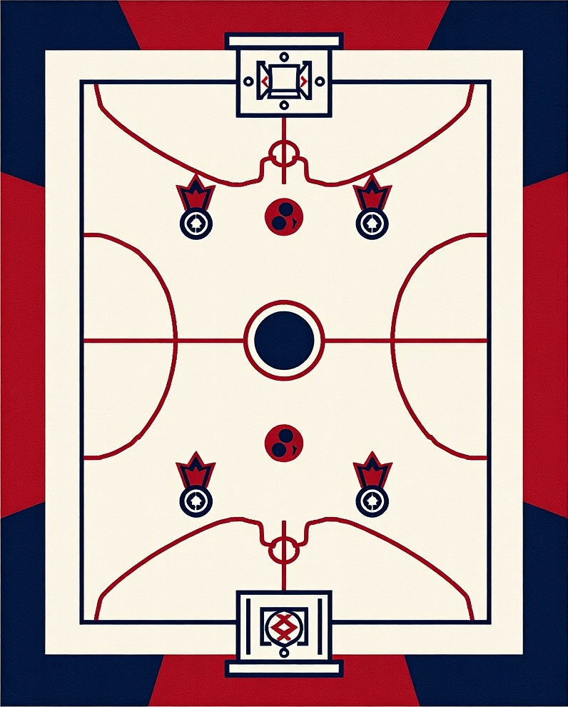 Red Navy Cream Geometric Court Rug