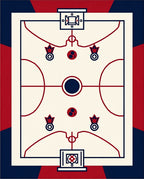 Red Navy Cream Geometric Court Rug