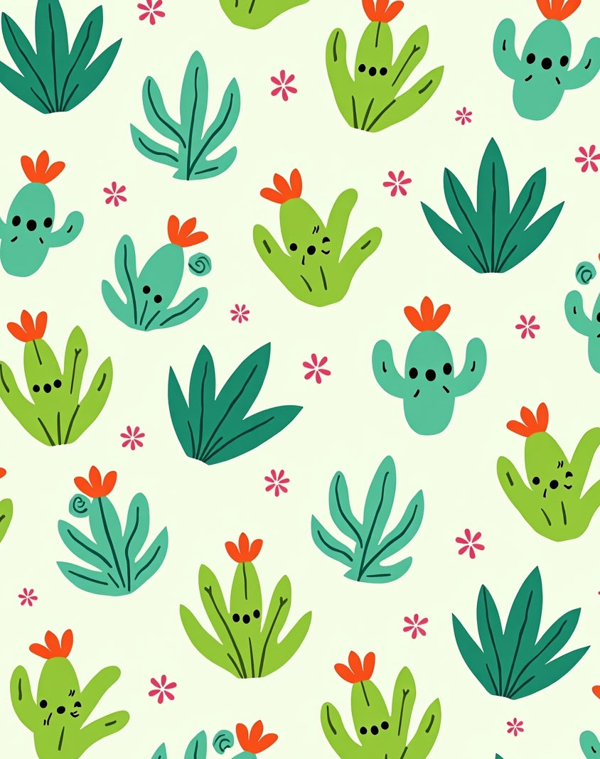 Whimsical Green Blooming Cactus Collection Rug
