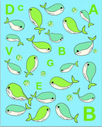 Charming Blue Green Whales Alphabet Rug
