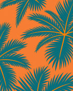 Teal Palm Frond Tropical Orange Rug