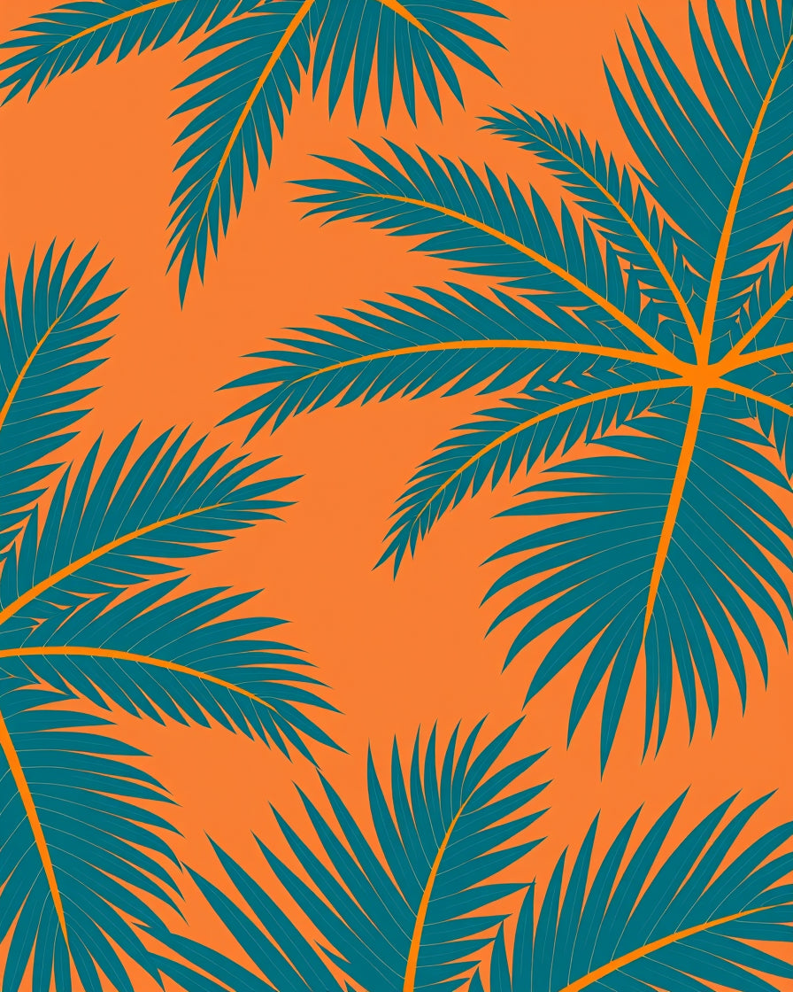 Teal Palm Frond Tropical Orange Rug