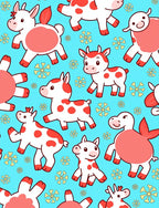 Whimsical Red Spotted Farm Animals Rug