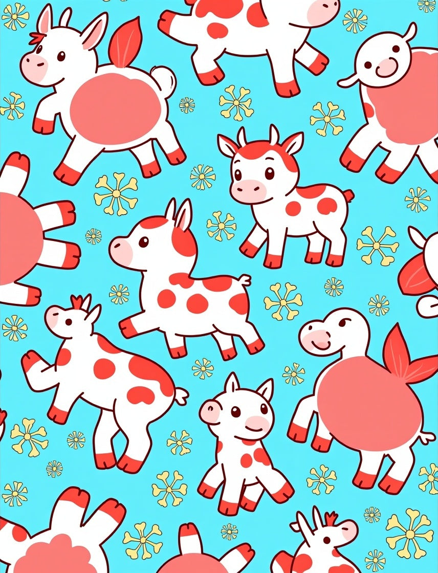 Whimsical Red Spotted Farm Animals Rug
