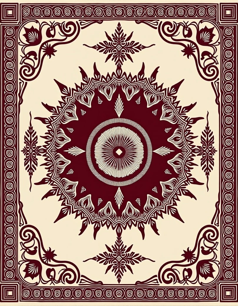 Crimson Vintage Medallion Border Rug