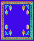 Ornate Blue Geometric Lantern Corner Rug