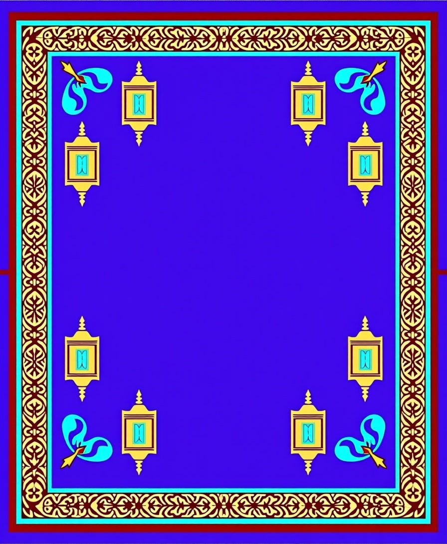 Ornate Blue Geometric Lantern Corner Rug