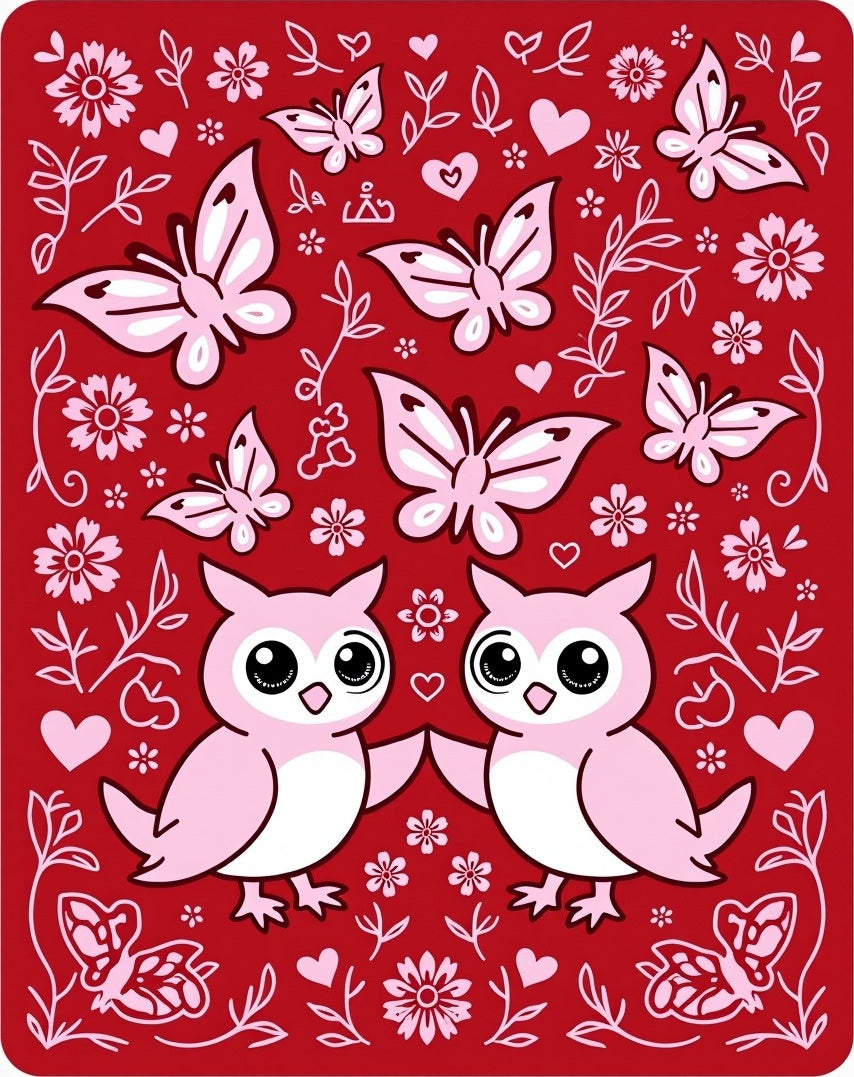 Pink Owls Butterflies and Flowers Romance Rug