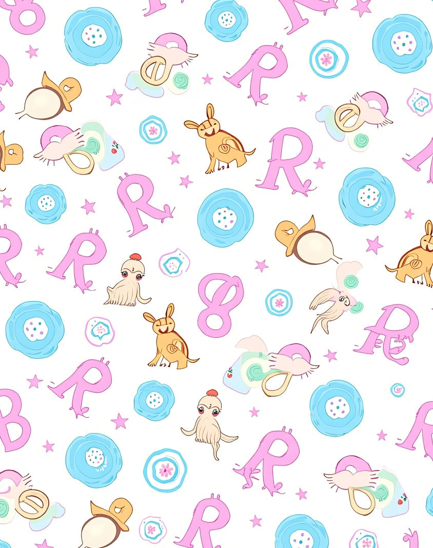 Whimsical Pink R Characters and Animals Rug