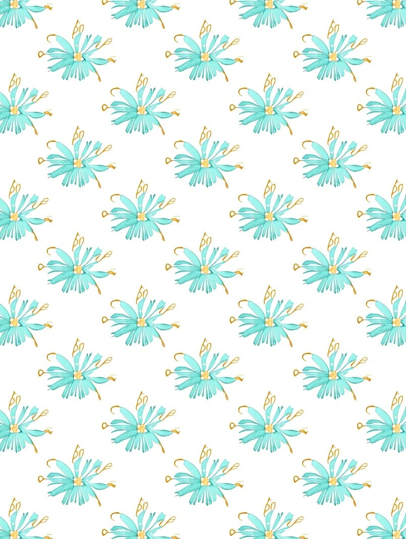 Aqua Blue Floral Gold Accents Rug