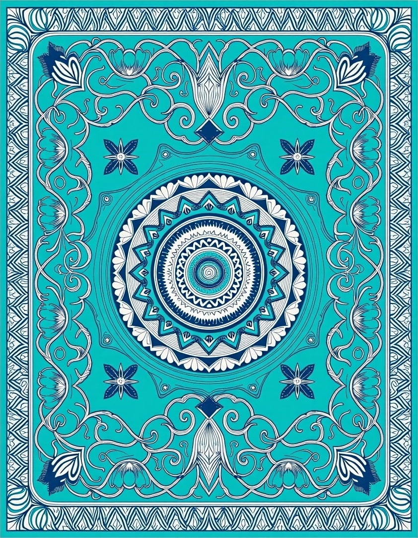 Ocean Blue Mandala Floral Scroll Rug