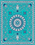 Ocean Blue Mandala Floral Scroll Rug