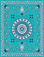 Ocean Blue Mandala Floral Scroll Rug