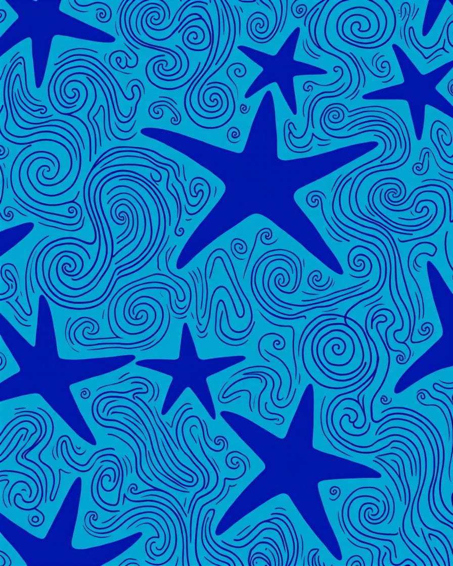 Navy Starfish Aquatic Swirl Rug