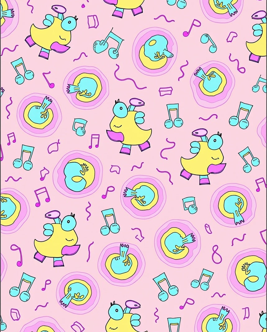 Whimsical Yellow Bird Musical Notes Rug