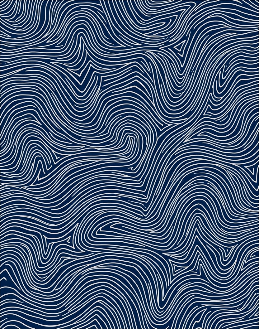 Navy White Curving Lines Rug