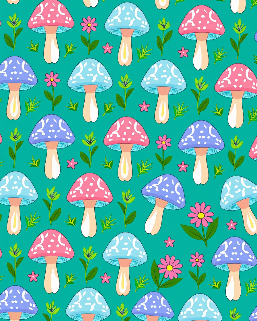 Whimsical Pink Blue Mushroom Garden Rug