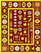 Crimson and Yellow Folk Art Medley Rug