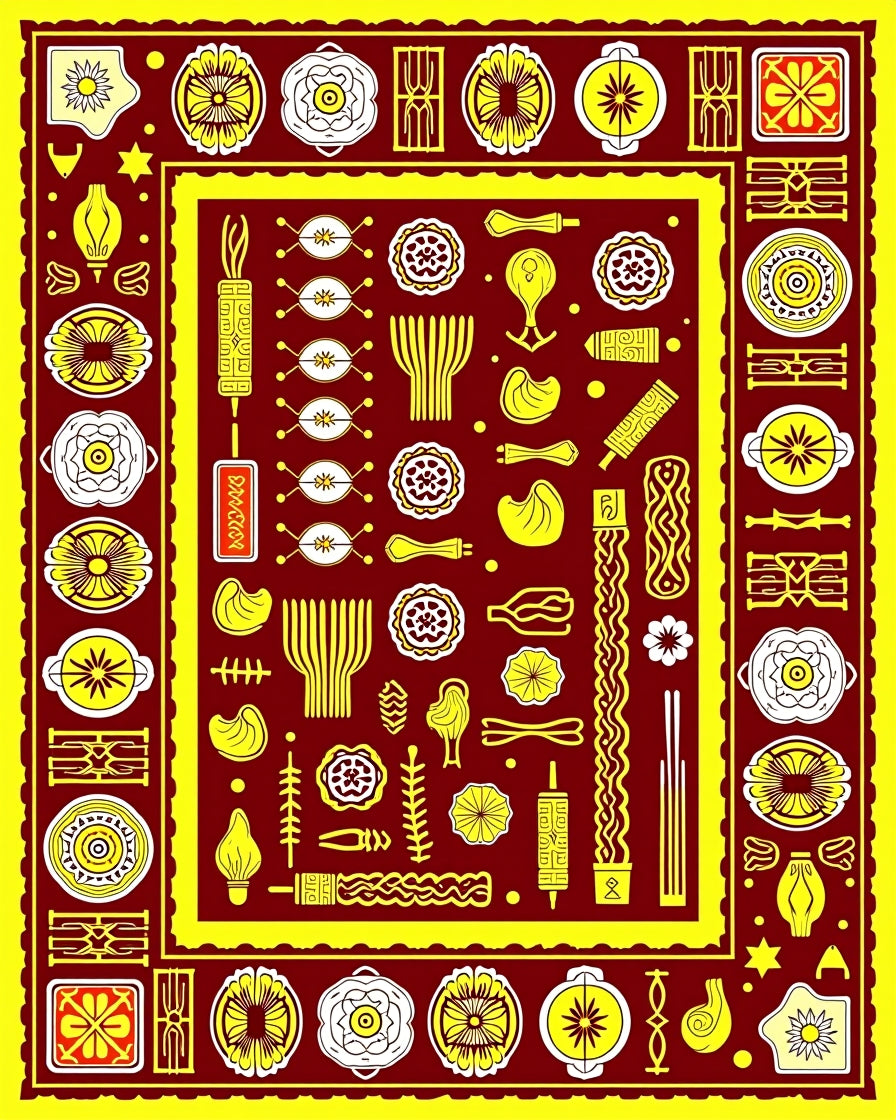 Crimson and Yellow Folk Art Medley Rug