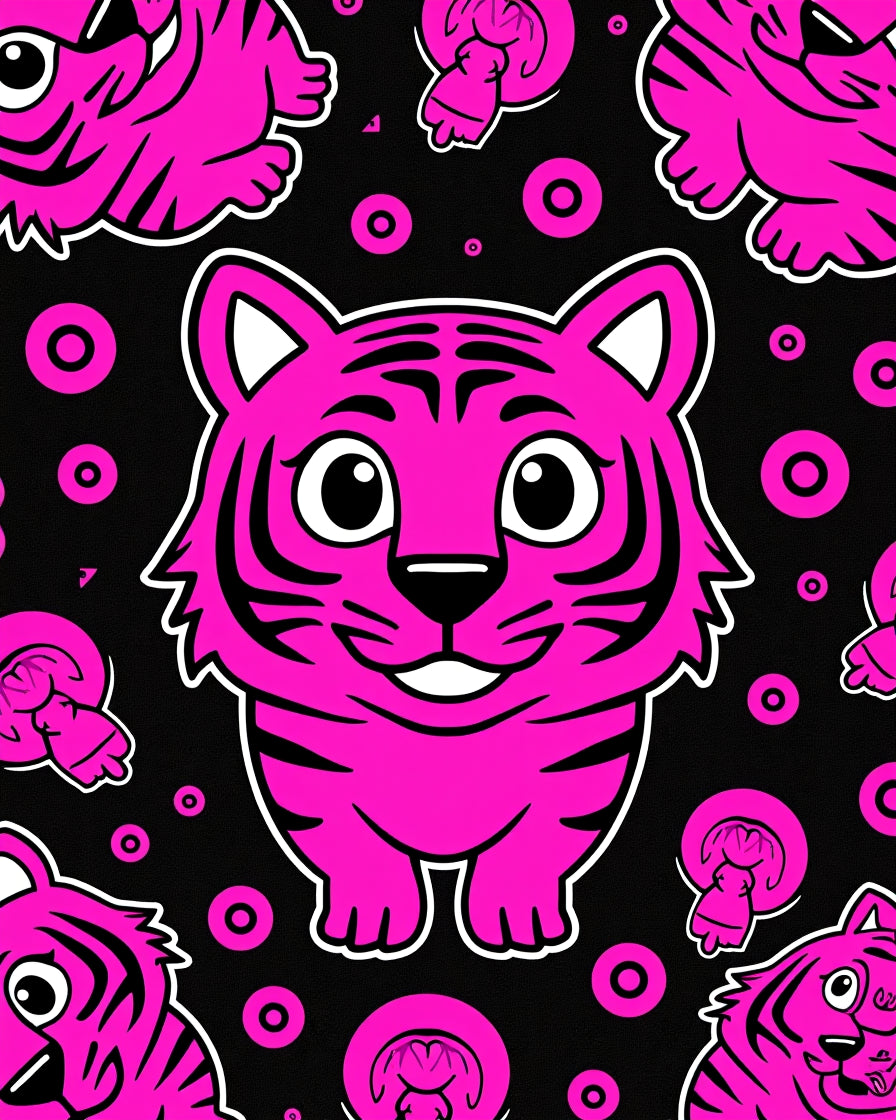 Bright Pink Tiger Circles Rug