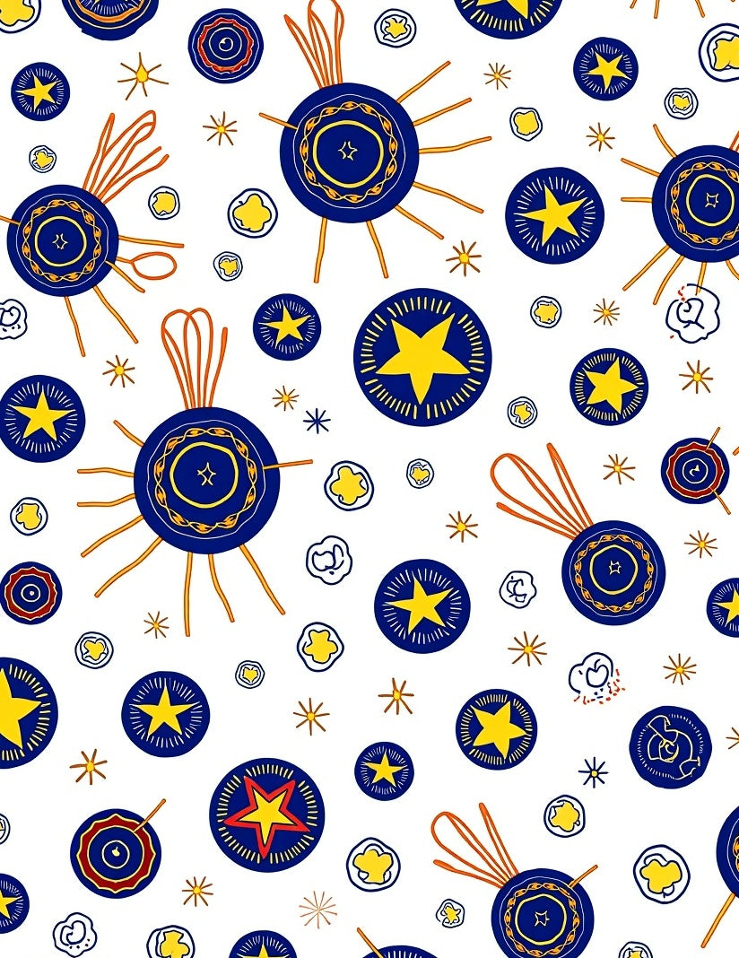 Blue Yellow Starburst Medallion Rug