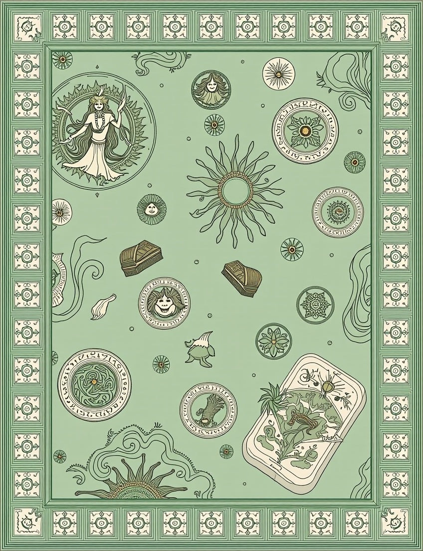 Light Green Mythic Sun Celestial Medallion Rug