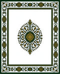 Gold Green Floral Symmetry Border Rug