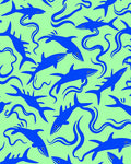 Blue Sharks On Light Green Background Rug