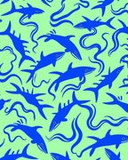 Blue Sharks On Light Green Background Rug