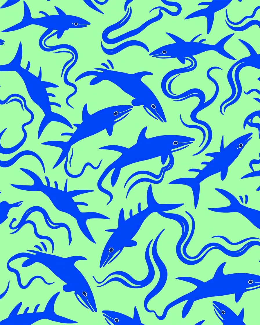 Blue Sharks On Light Green Background Rug