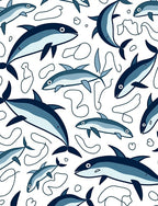 Playful Blue Dolphin Abstract Swirls Rug
