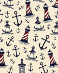 Nautical Lighthouses Anchors Cream Rug
