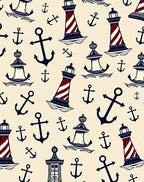 Nautical Lighthouses Anchors Cream Rug