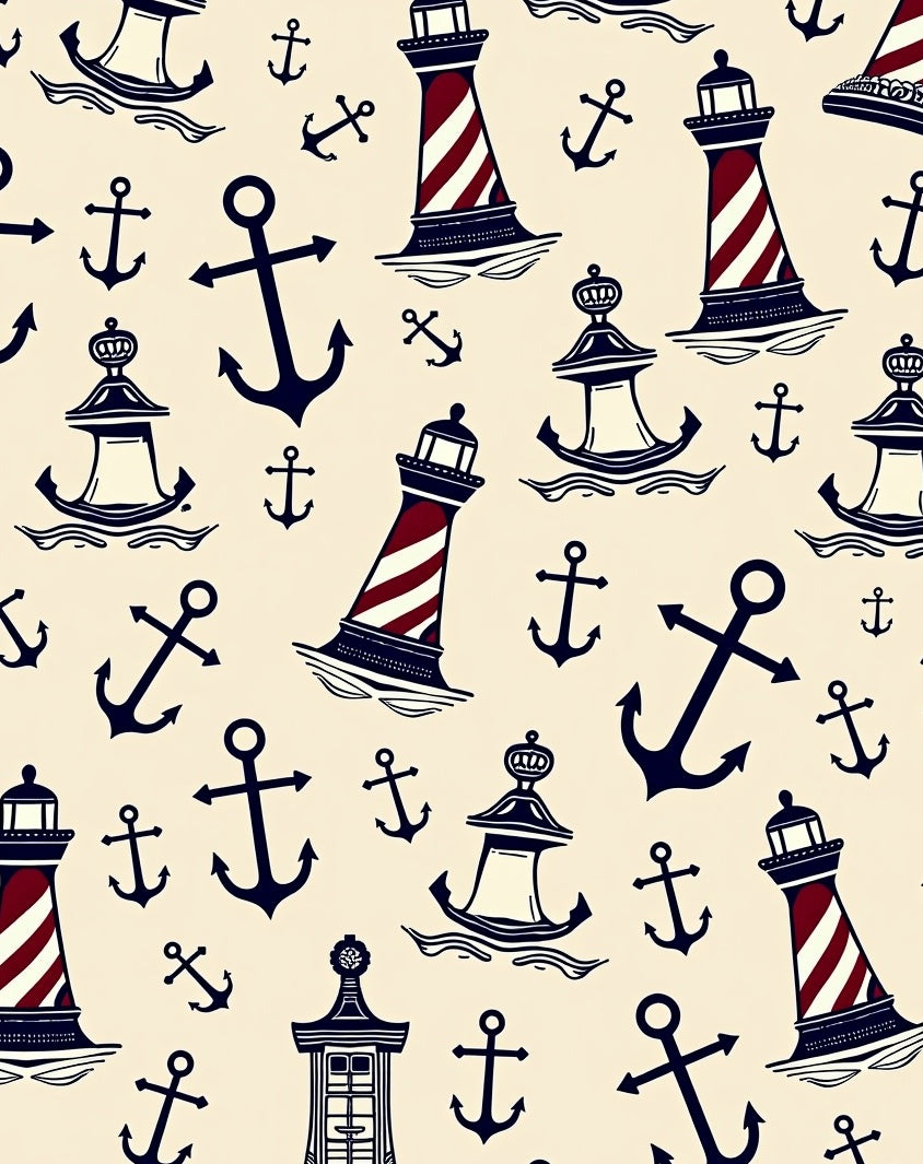 Nautical Lighthouses Anchors Cream Rug