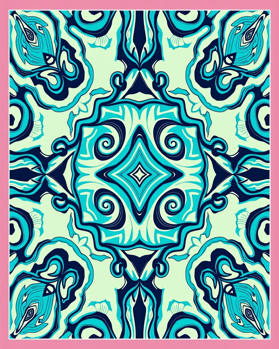 Turquoise Abstract Swirl Medallion Rug