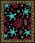 Aqua Turtles Pink Coral Black Ocean Rug