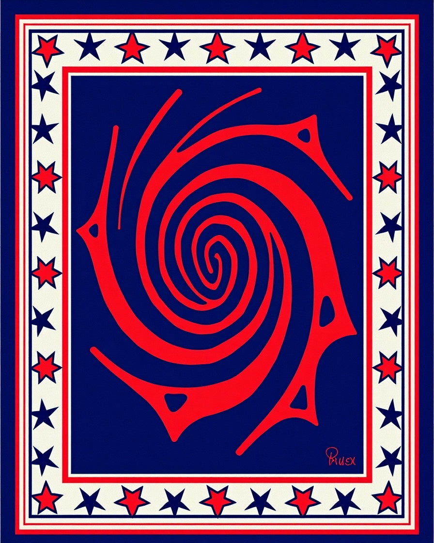 Crimson Spiral Sun Star Border Rug