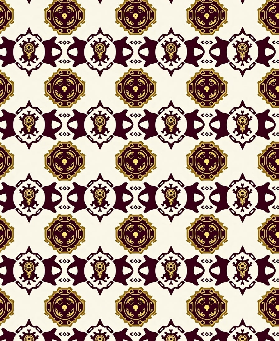 Maroon Gold Emblem Geometric Stripe Rug