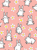 Playful White Bunnies Coral Floral Rug