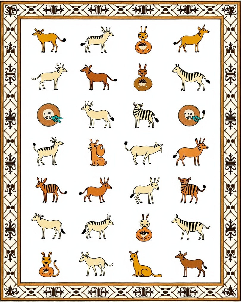 Whimsical Animals Bordered Ivory Rug