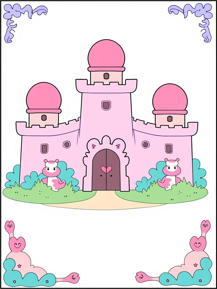 Pink Castle with Cute Hippo Charm Rug