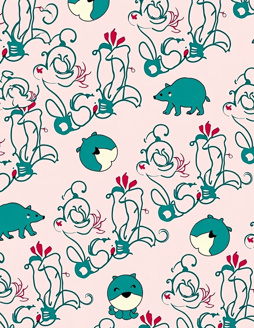 Teal Animals Floral Scrollwork Charm Rug