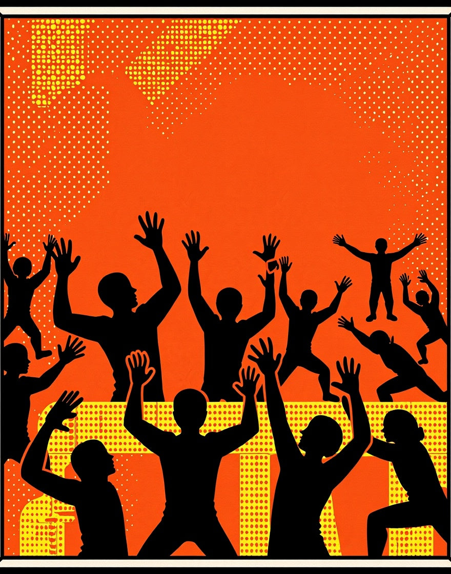 Orange Crowd Silhouette Pop Art Rug