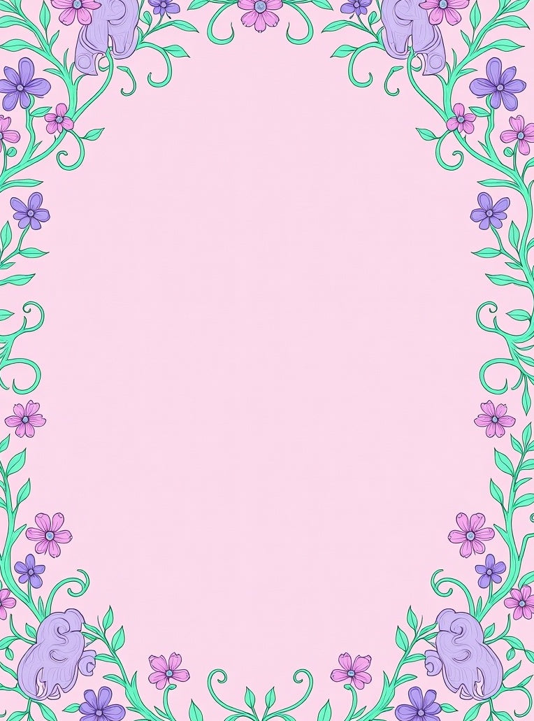 Pastel Floral Elephant Vines Border Rug