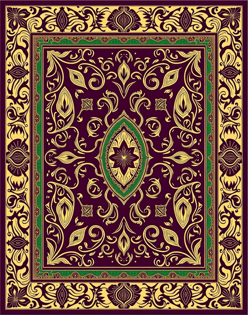 Rich Plum Floral Medallion Border Rug