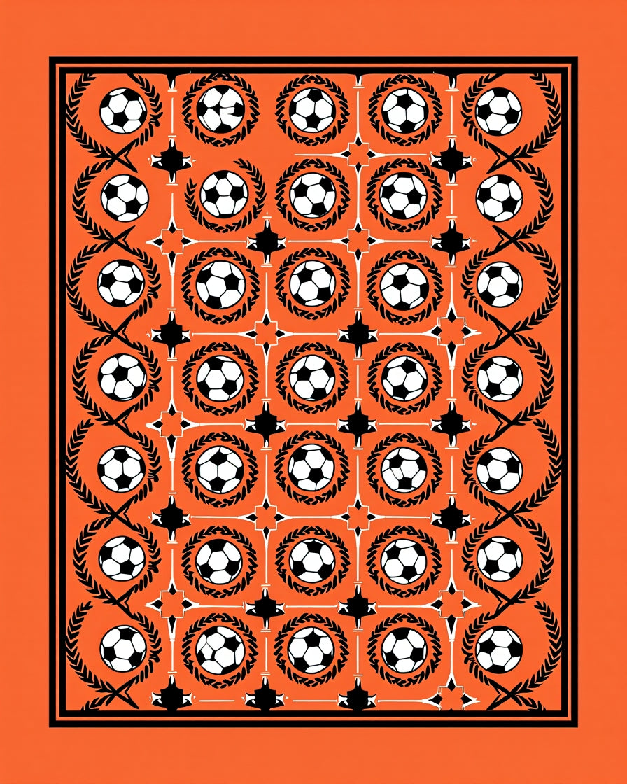 Orange Black Football Medallion Arrangement Rug