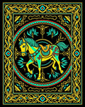Vibrant Yellow Turquoise Horse Medallion Rug