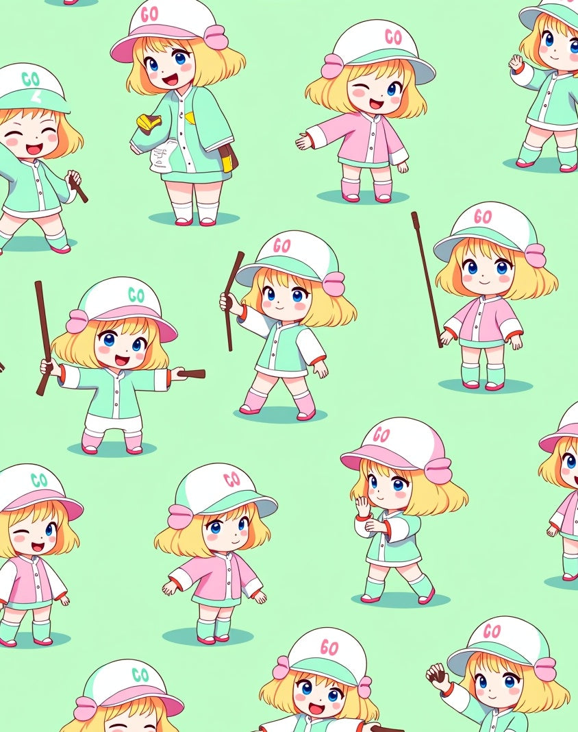 Cute Chibi Characters Mint Pink Rug