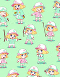 Cute Chibi Characters Mint Pink Rug